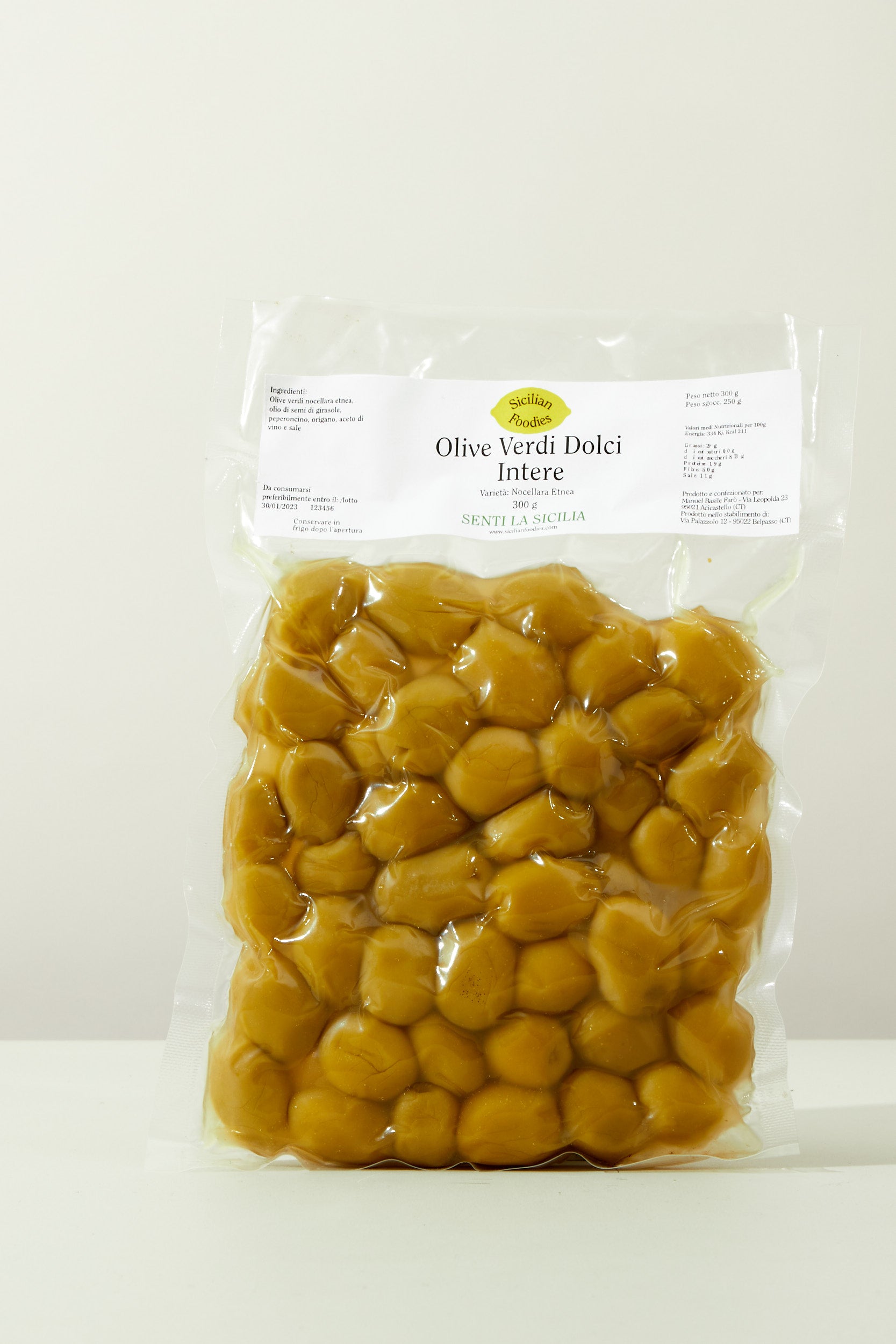 Olive Verdi Dolci Intere - Varietà: Nocellara Etnea 300g