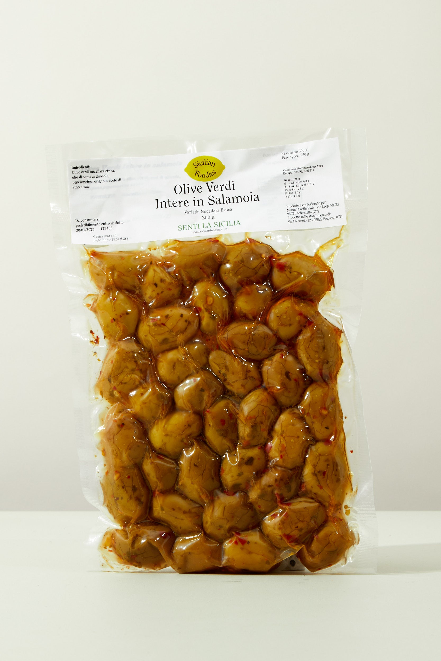 Olive Verdi Intere in Salamoia - Varietà: Nocellara Etnea 300g
